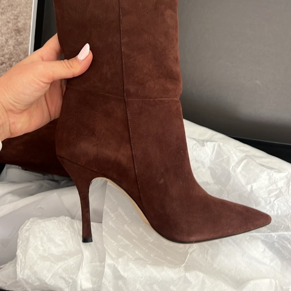 Larroude Women’s Kate Kid Suede Brown Pointed Tow High Heel Boots 9.5 - Picture 11 of 12